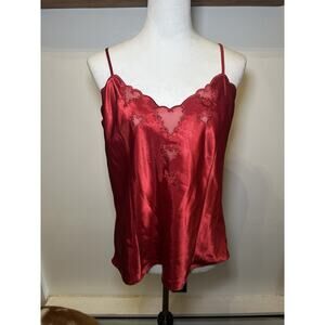 Vintage Valerie Stevens Hearts Red Cami Top Size Large Lingerie Satin Feel